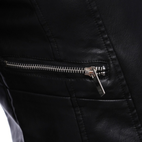 Faux Leather Biker Moto Jacket in Black - Picture 5 of 6